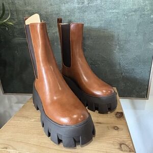 Circus By Sam Edelman Ana Boots Womens Size 7 Brown Platform Chelsea Lug Sole
